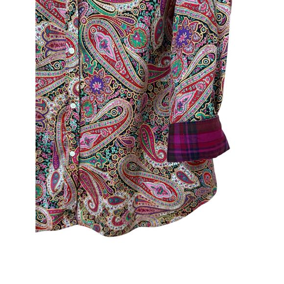 Chaps No Iron Button Shirt Flip Cuff Paisley Pink Long Sleeve 2X Contrast Cuff - Picture 7 of 8